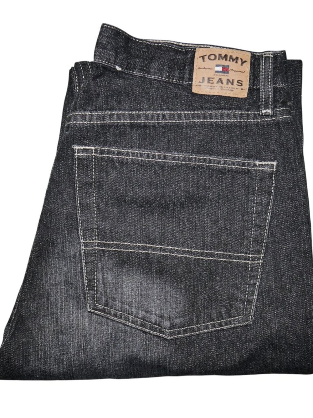 Tommy Hilfiger Mens Size 33x30 Relaxed Straight Jeans Black Rinse Vintage 90s